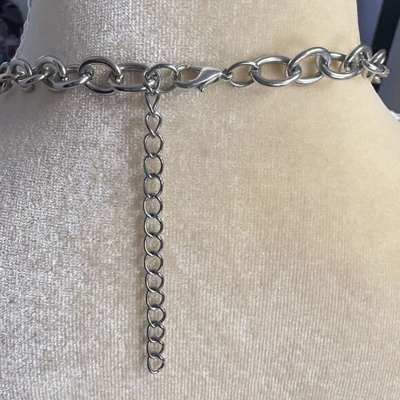 Statement Silver Tone chain Bead Blue Necklace 45 in + 2.5 in Ext. - Picture 7 of 10